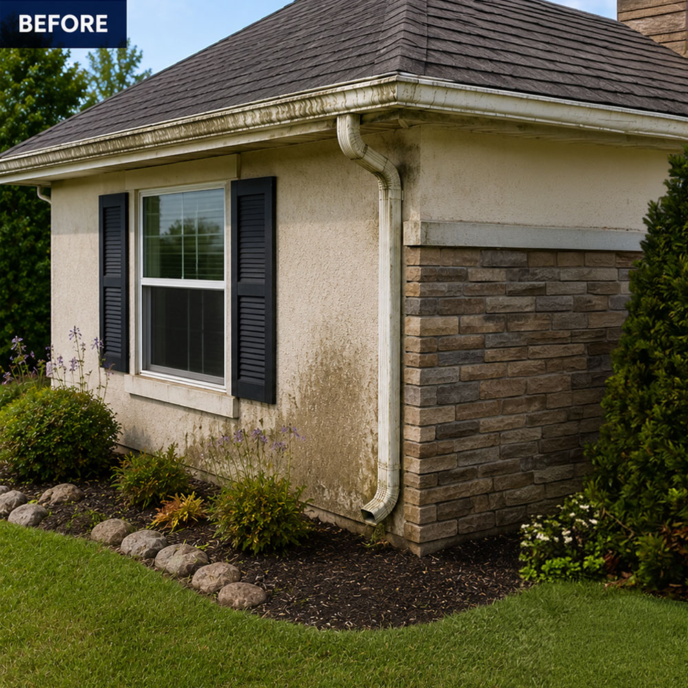 Gutter downspout befor directing water away from foundation